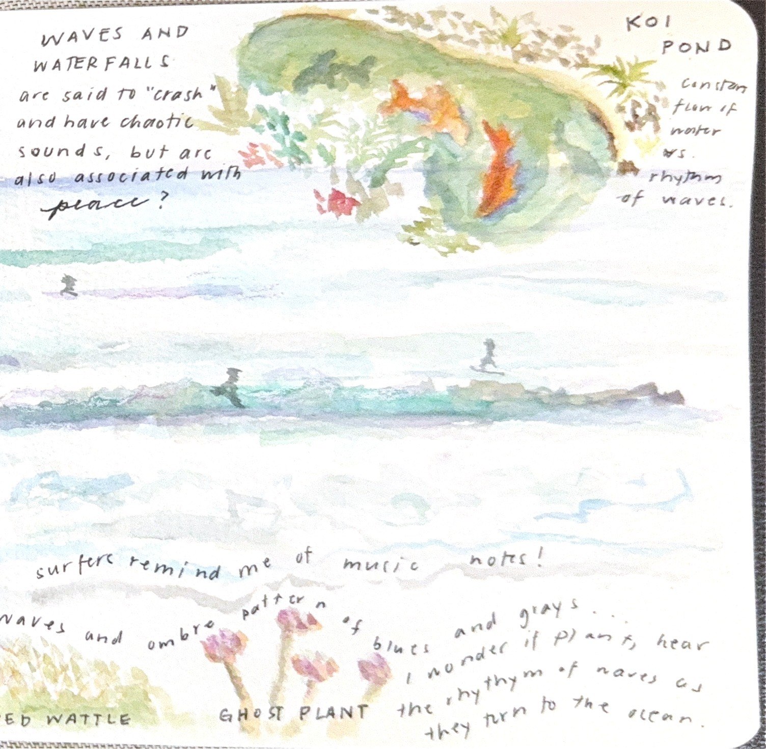 Watercolor study — koi pond, Meditation Gardens, Encinitas