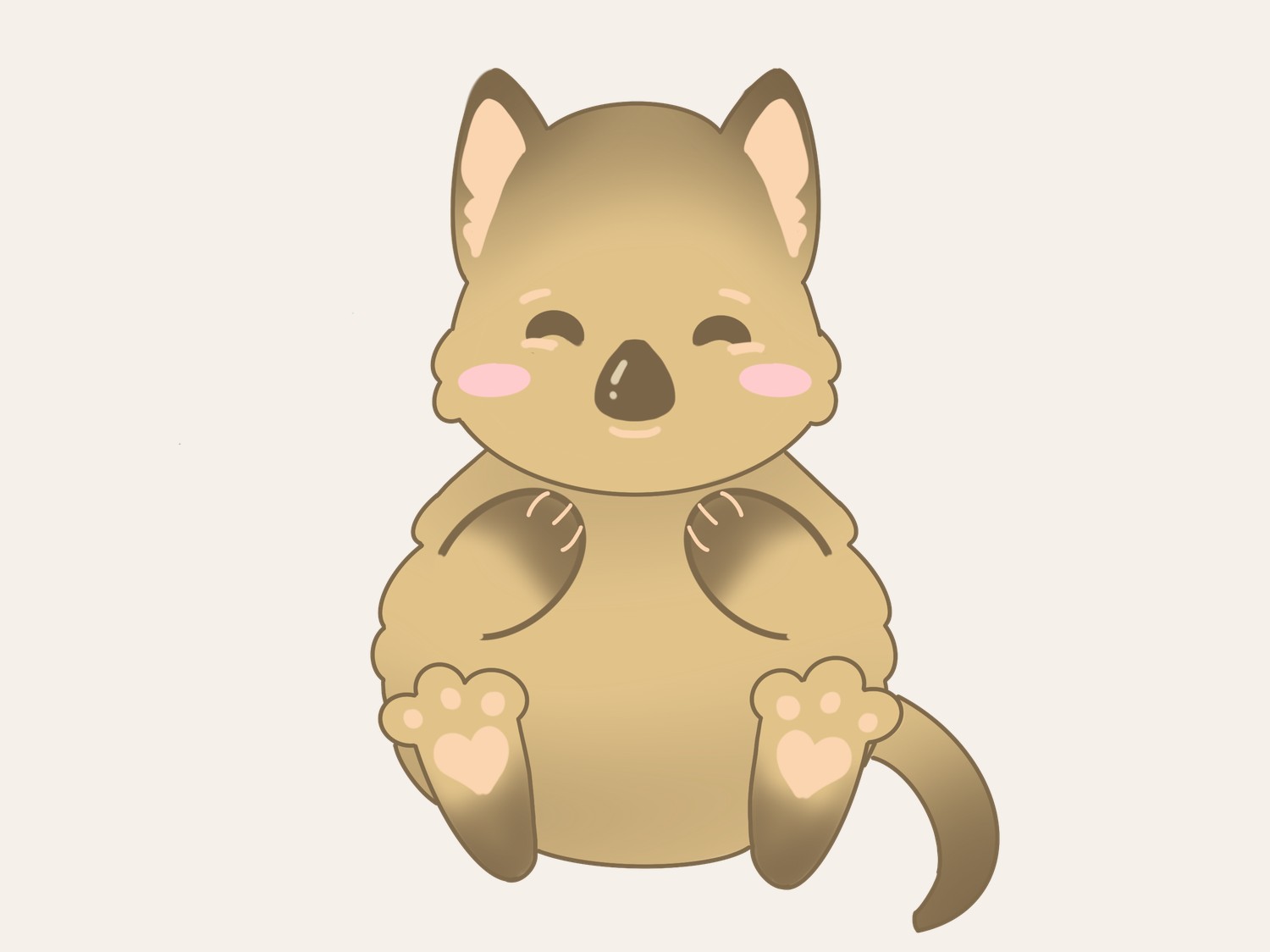 Digital creature design — a round, fluffy creature with heart-shaped paw pads, kawaii style